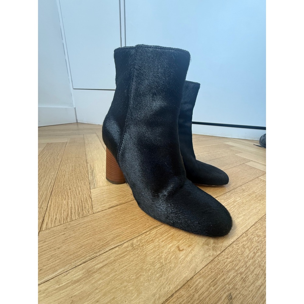 Jerome Dreyfuss Black Calf Hair Ankle Boots Wood Block Heel Made in France 37